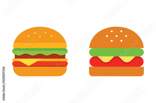 Flat Design Vector Illustration of a Cheeseburger on White Background.
