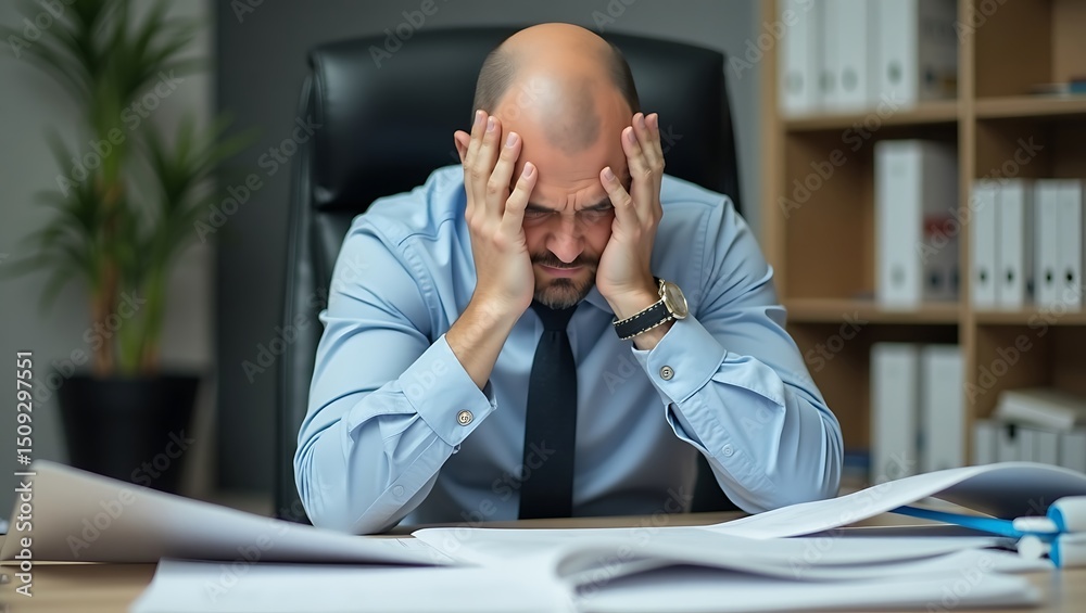 Fototapeta premium Overwhelmed businessman facing financial struggles and professional burnout