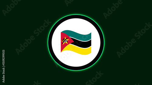MOZAMBIQUE Flag Neon Light Board View with Abstract Background