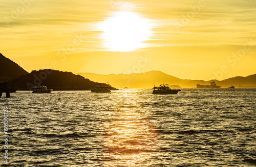 Sunset by the sea at night