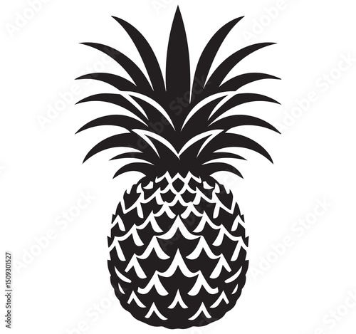Black and White Pineapple Illustration Vector Graphic Tropical Fruit Silhouette Design Element