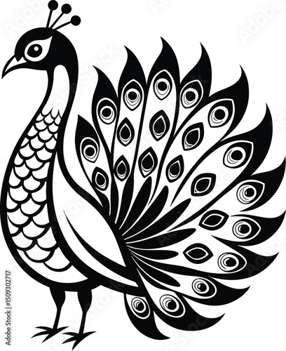  peacock silhouette, fanned tail, elegant bird
