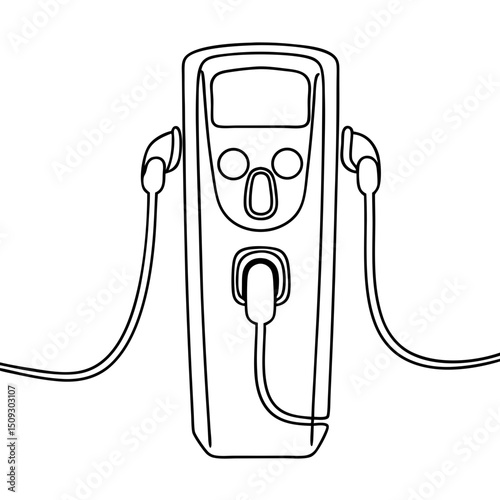 Electric car charging station with two cables and digital display. Modern charging station design for electric vehicles. Stylish charging station concept for infographics and presentations.