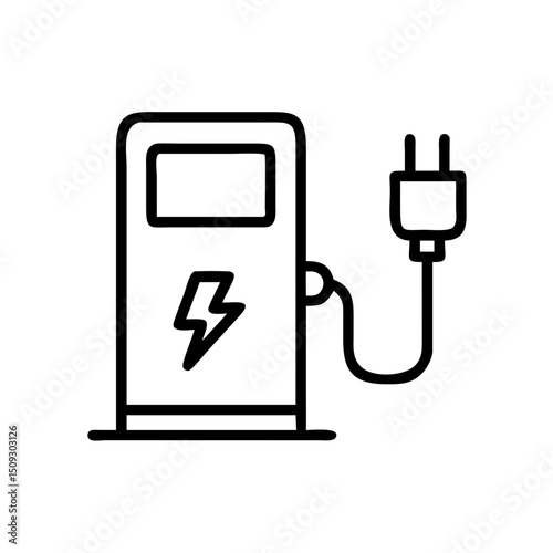 Electric car charging station with power cable and plug. Modern charging station for electric vehicles.