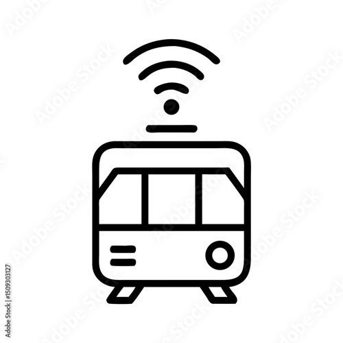 Smart tram icon design. Modern public transportation illustration showing connected tram with wifi signal.  Concept image for city transport app, website or brochure.