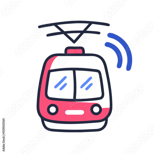 Smart tram design for urban transportation. Connected tram system uses modern technology for efficient public transit.
