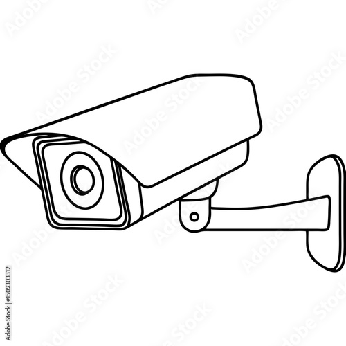 Security camera on wall bracket. Surveillance system includes modern camera for home security and safety. This security camera provides protection and peace of mind.