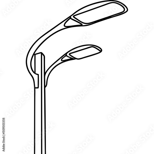 Smart streetlight design with two led lamps on curved arm. Modern smart streetlight for city infrastructure projects. This innovative smart streetlight improves urban lighting.