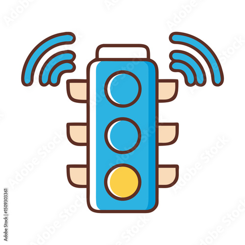 Smart traffic light with wireless connection.  Modern smart traffic light system for urban infrastructure.  Advanced smart traffic light technology improves city traffic management.