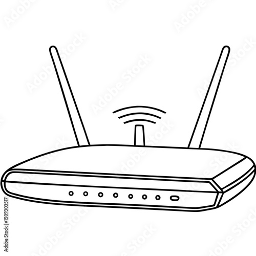 Wireless router with antennas providing internet connection. High-speed internet access device for home or office.  Modern wi-fi router design for network setup instructions.