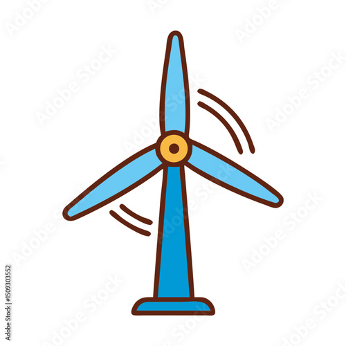 Blue wind turbine icon illustration. This renewable energy source image shows a spinning wind turbine.  Wind turbine graphic perfect for eco-friendly projects, websites and presentations.