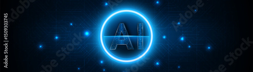 Digital technology of the future. AI icon or artificial intelligence symbol. Future advanced artificial intelligence technology circuit board concept	