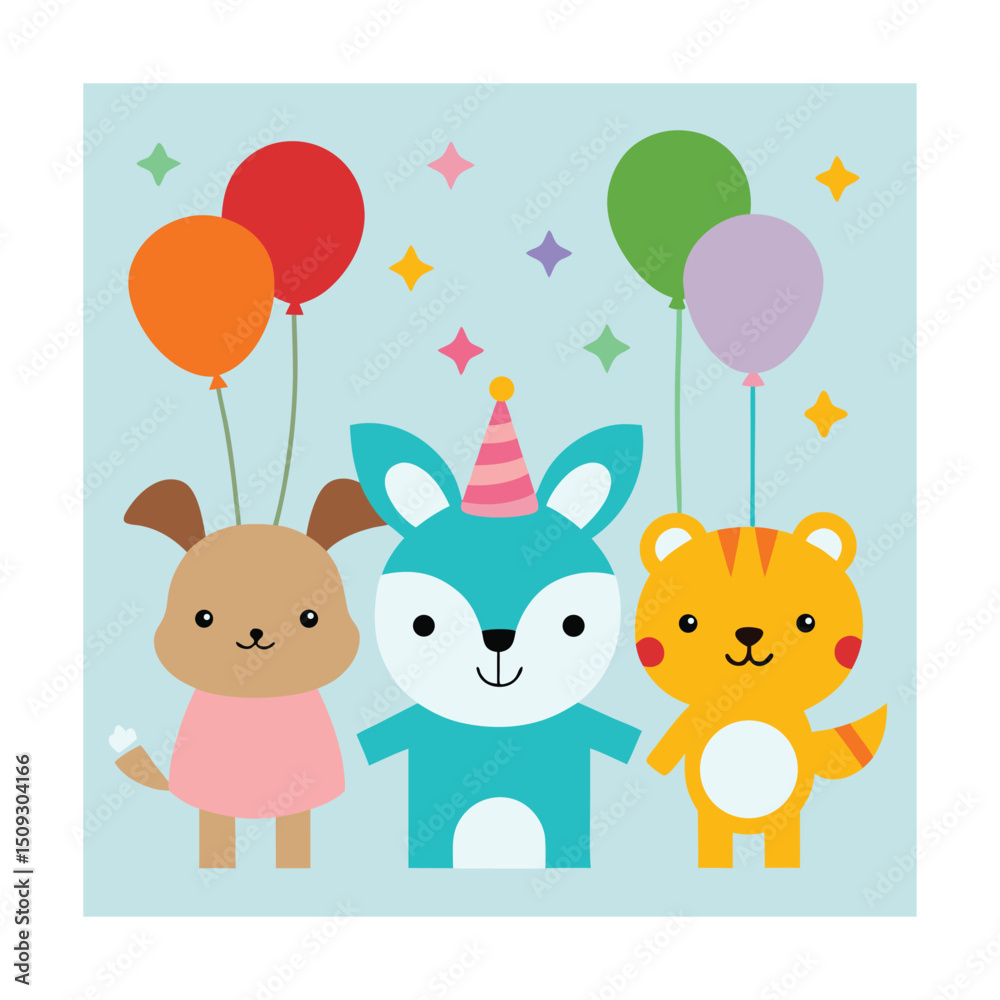 Naklejka premium Cute Animal Kids Birthday Party Invitation