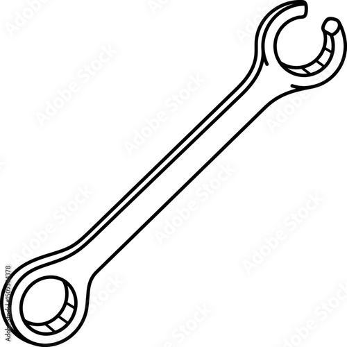Professional automotive flare nut wrench with narrow opening for brake and clutch lines. Essential hand tool for fuel pumps, sensors and hydraulic connections. Vector outline icon.