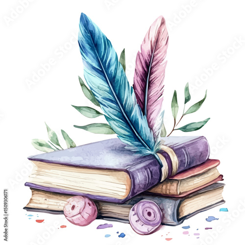 Online Course, watercolor drawing vector, high quality, isolated on a white background.