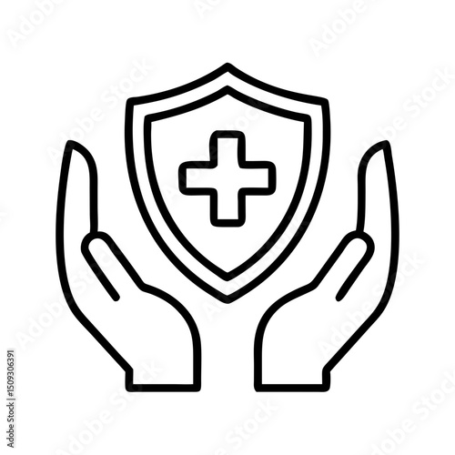 Health insurance protection shield hands icon vector for medical healthcare safety assurance and care concept on transparent background