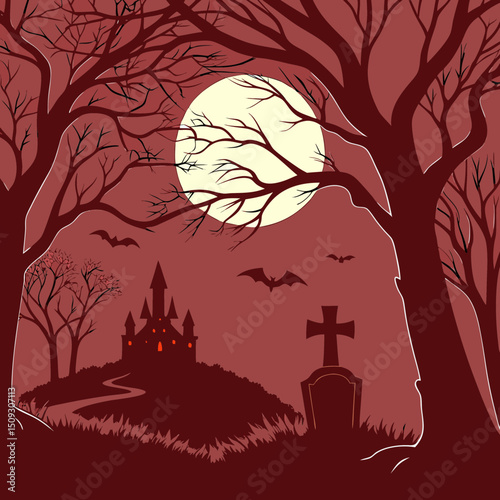 Purple Cemetery halloween background banner