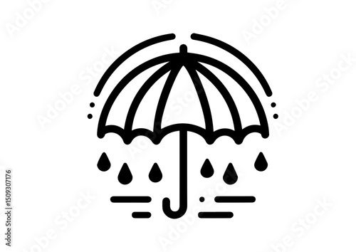 Umbrella with raindrops illustration in black and white style