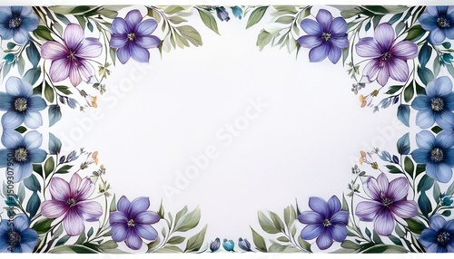 floral boarder frame with white copy space background water color style