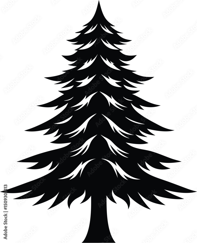 Obraz premium pine tree silhouette, pointed branches, forest shape 