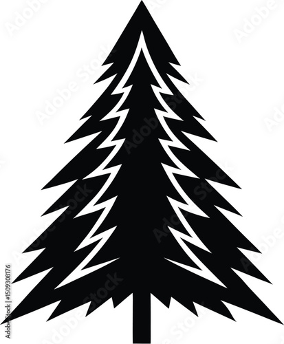  pine tree silhouette, pointed branches, forest shape
