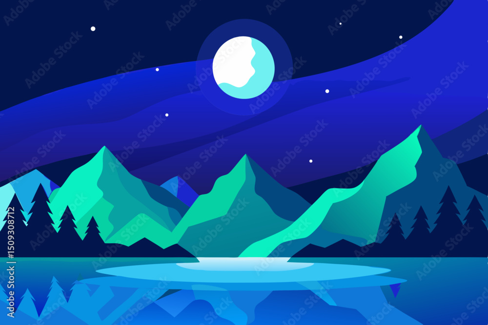 Fototapeta premium winter landscape with moon