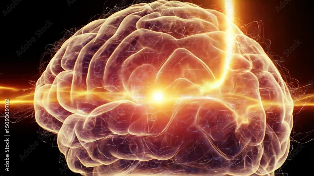 Radiant golden digital brain with high-energy burst effect symbolizing peak cognitive function and innovation breakthroughs.