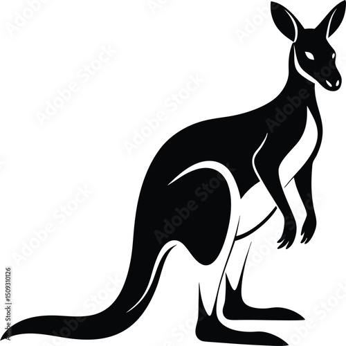  kangaroo silhouette, jumping pose, wild tail
