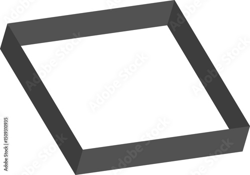 Angular tunnel-like figure with depth layers, slanted edges, and structural graphic dimension.