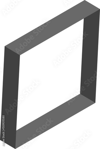 Square design with a thick outer stroke, built with slanted edges and diagonal structural perspective.