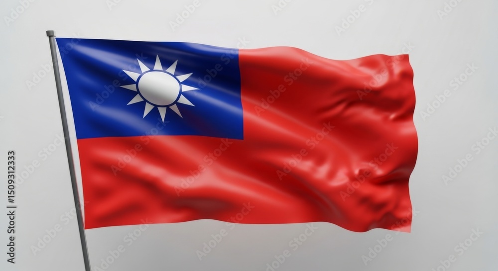 Naklejka premium Taiwan national flag waving against white background for cultural and historical themes