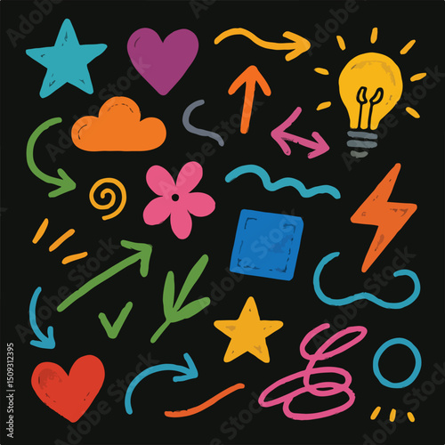 doodle, sketch, whimsical, playful, abstract, vibrant, dynamic, hand-drawn, chaotic, childlike, energetic
