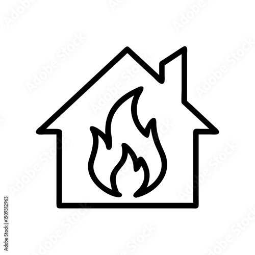 House outline with flame symbol representing fire emergency  