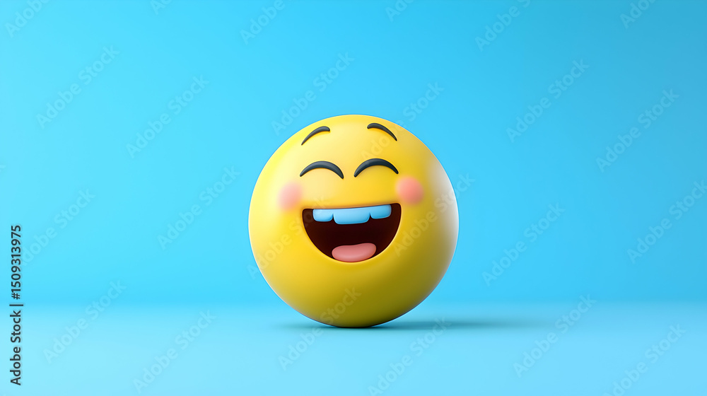 Fototapeta premium 3D Render of a Yellow Laughing Emoji on Blue Background