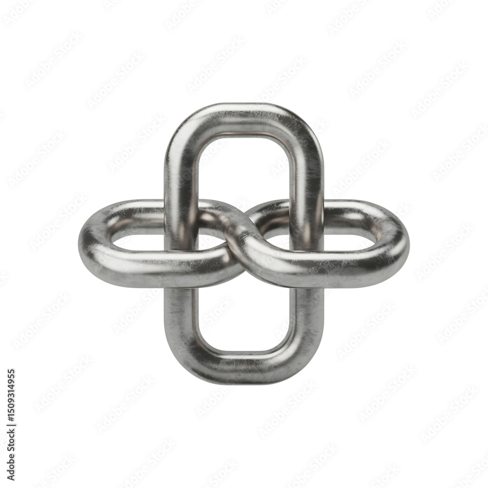 Obraz premium Interlocked silver metal chains symbolizing unity and strength under on transparent background