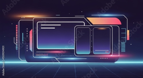 Futuristic digital interface with glowing holographic elements for technology design
