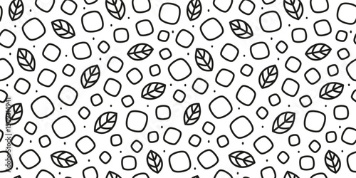 Black and white seamless pattern with doodle ice cubes and mint leaves. Fresh natural background.
