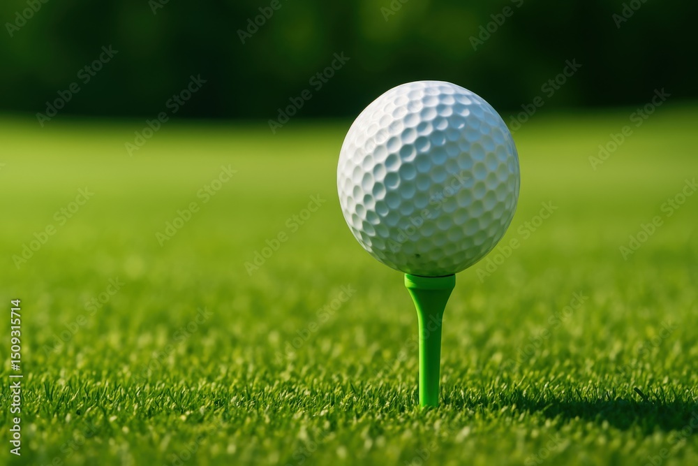Golf ball on tee ready for a perfect shot on sunny green course Golf ball on tee ready for a perfect shot on sunny green course