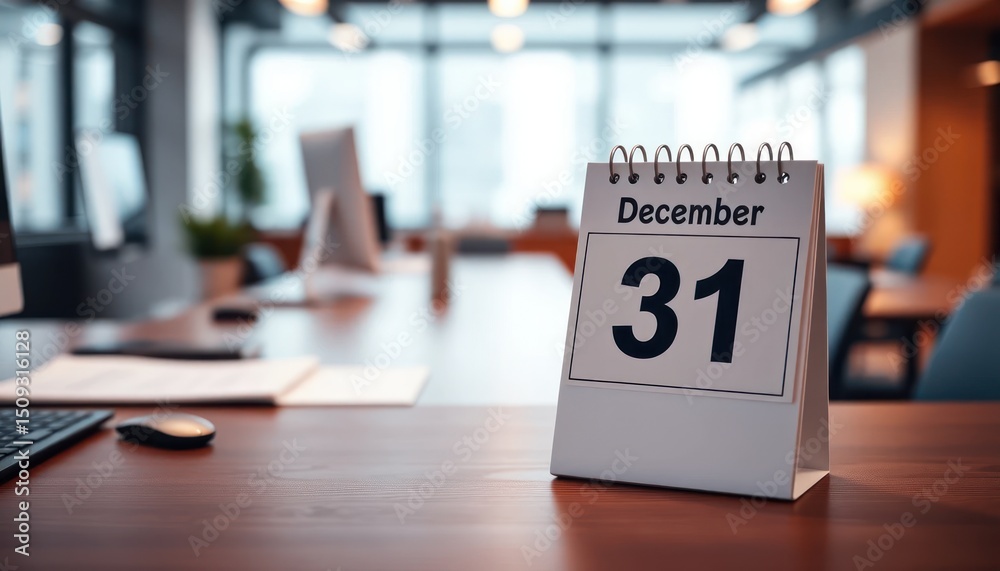 Fototapeta premium Office desk with December 31st calendar marking end of year deadline