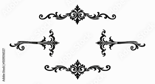 Ornate black floral frame with intricate scrollwork, ideal for vintage wedding invitations, luxury branding, or elegant decor. Symmetrical baroque design, sophisticated and timeless, perfect for premi