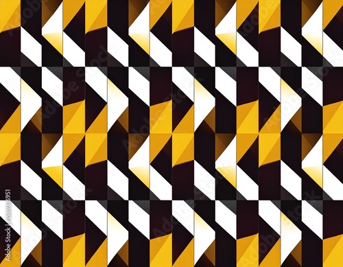 Abstract geometric pattern in black, white and yellow colors.