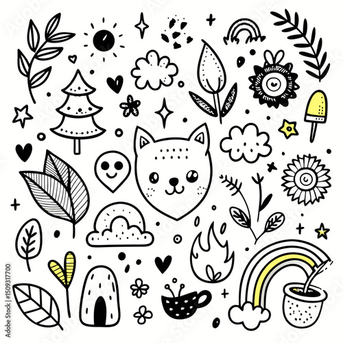 Crayon Style Doodle Collection – Kids-Themed Hand-Drawn Elements