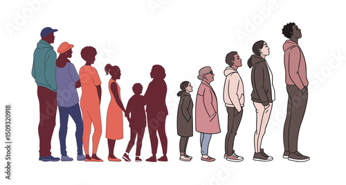 Group of people standing silhouette vector illustration. people vector illustration on a white background and show the diversity and unity of the group.