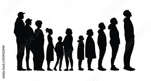 Group of people standing silhouette vector illustration. people vector illustration on a white background and show the diversity and unity of the group.