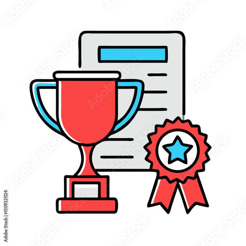 Trophy and certificate, symbol of achievement.