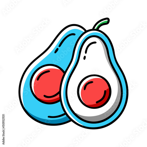 Pear halves with seeds, healthy fruit icon.