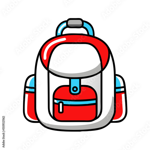 Backpack with front pocket, everyday or study item.