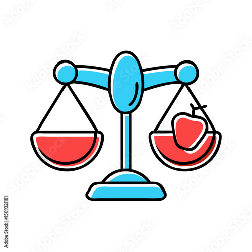 Scales with food, diet or nutrition balance.