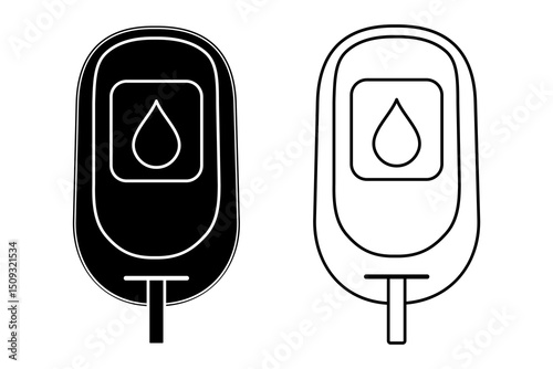 Glucose Meter Icon, Line and Solid Style in Black and White for Diabetes and Medical Use