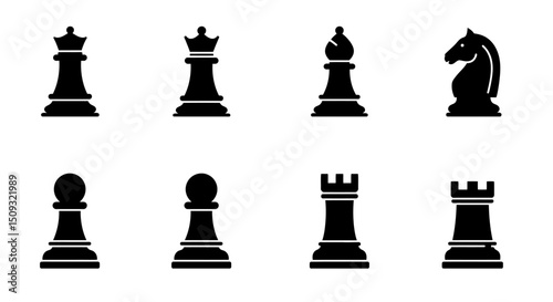 Chess Piece Icons Vector Graphics Set for Strategy Games